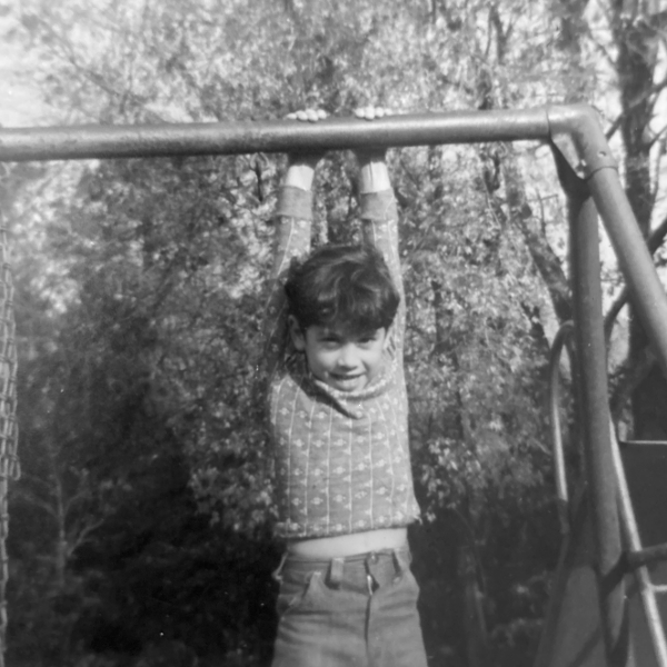 Childhood photo walking down road